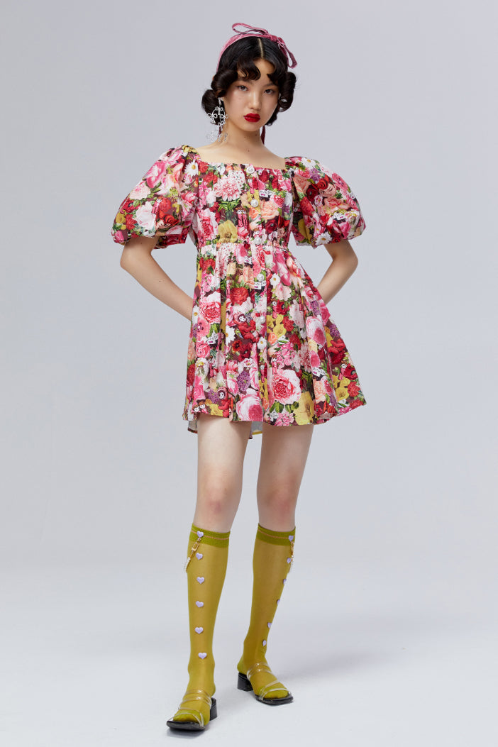 Mukzin | Floral Print Bubble Dress- Adentrue In Space