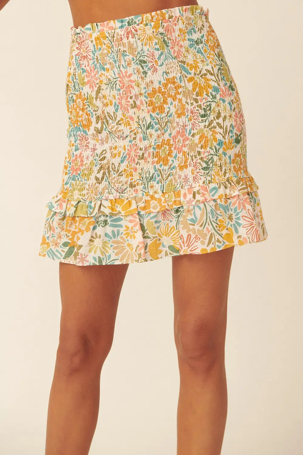 Promesa | Floral Smocked Ruffle Trim Mini Skirt
