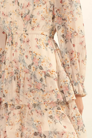 Promesa | Floral Surplice Neck Tier Ruffle Layer Mini Dress