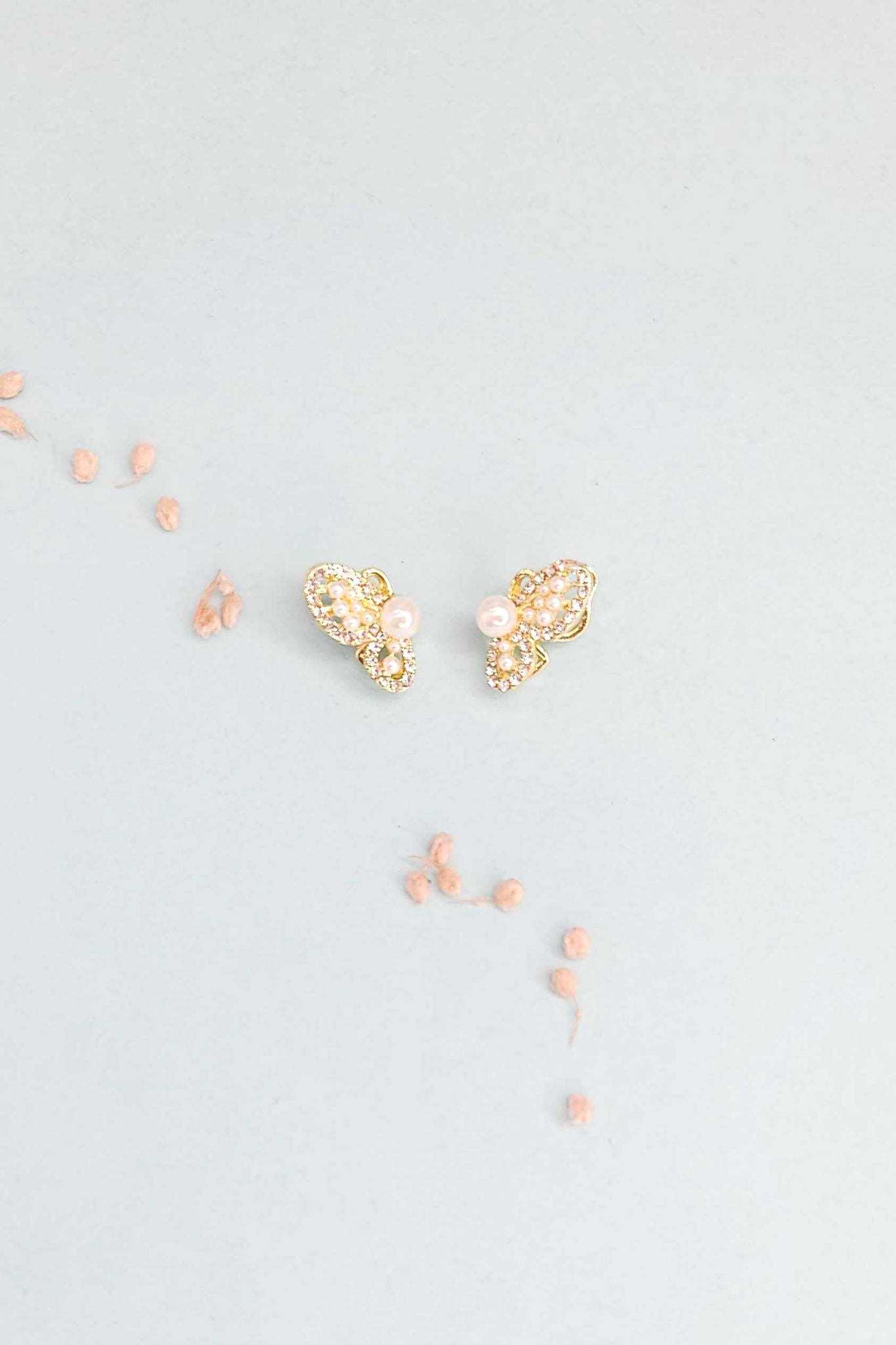 Golden Butterfly Pearl Stud Earrings