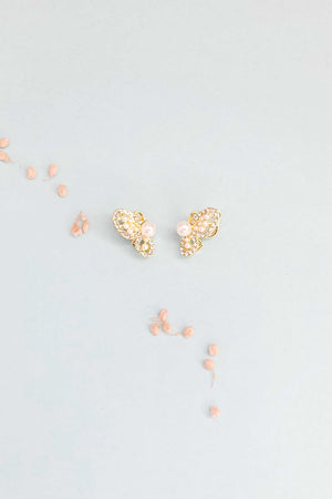 Golden Butterfly Pearl Stud Earrings