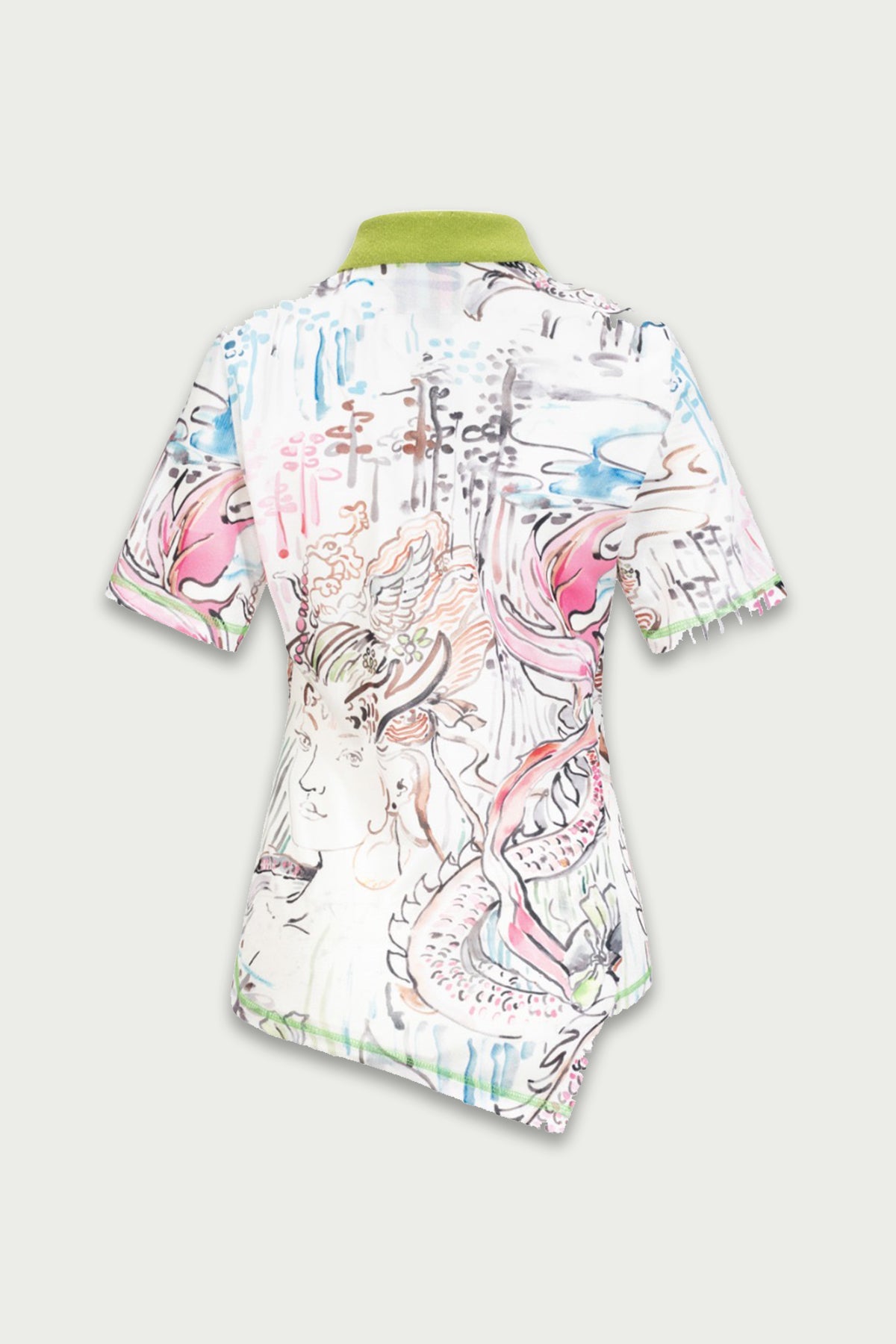 Mukzin | Green Collar Printed T shirt - Dragon Scale Pavilion
