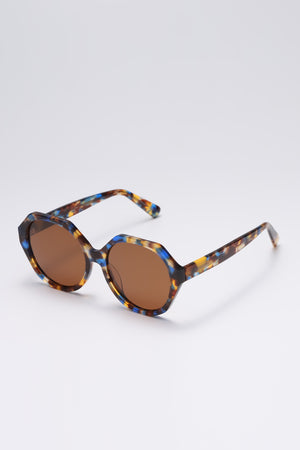 Fangyan | Hexagonal-Rournd Brown Sunglasses