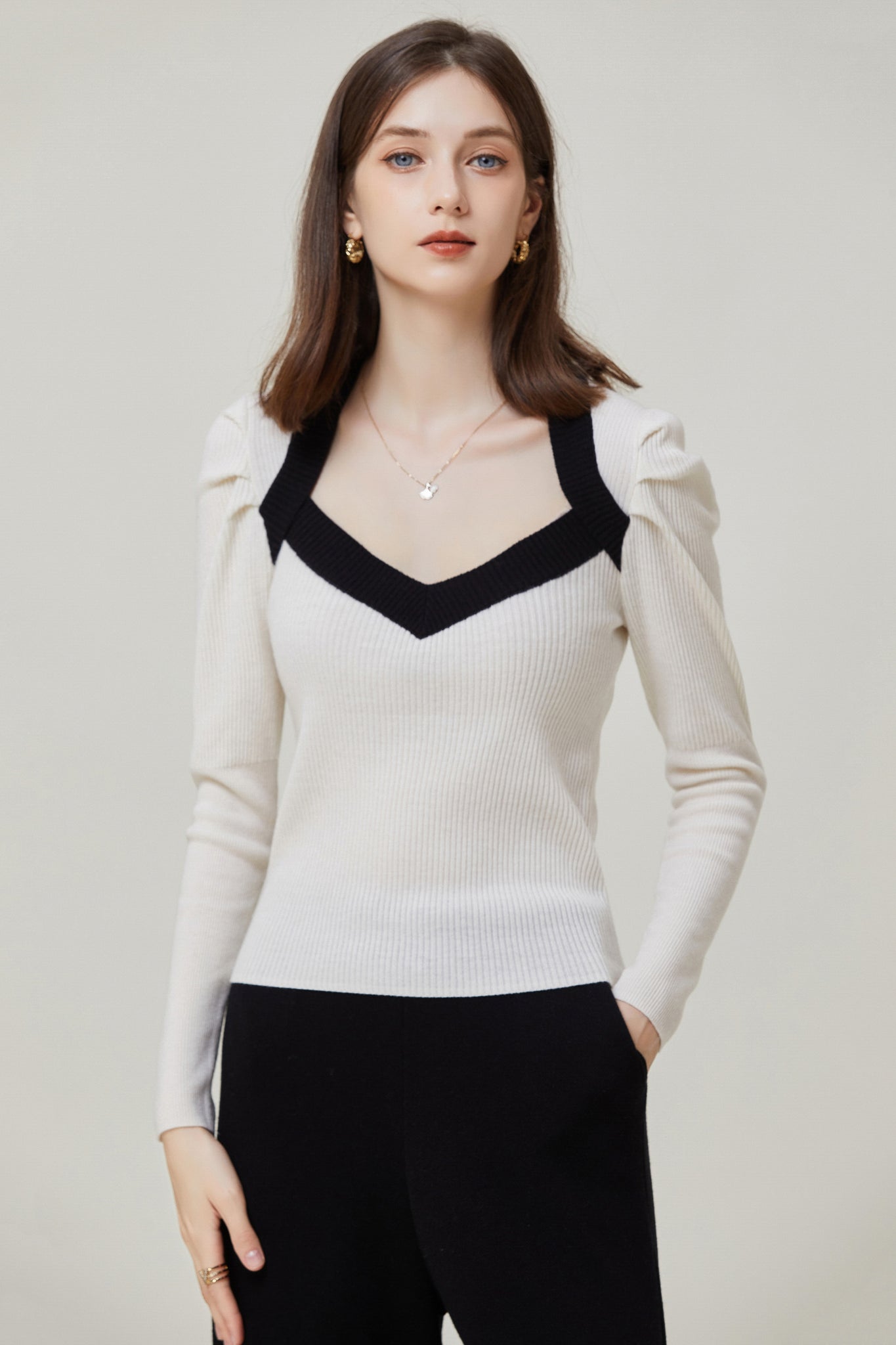 Sylphide | Isaure Black And White Puff Wool Sweater
