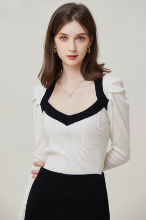 Sylphide | Isaure Black And White Puff Wool Sweater