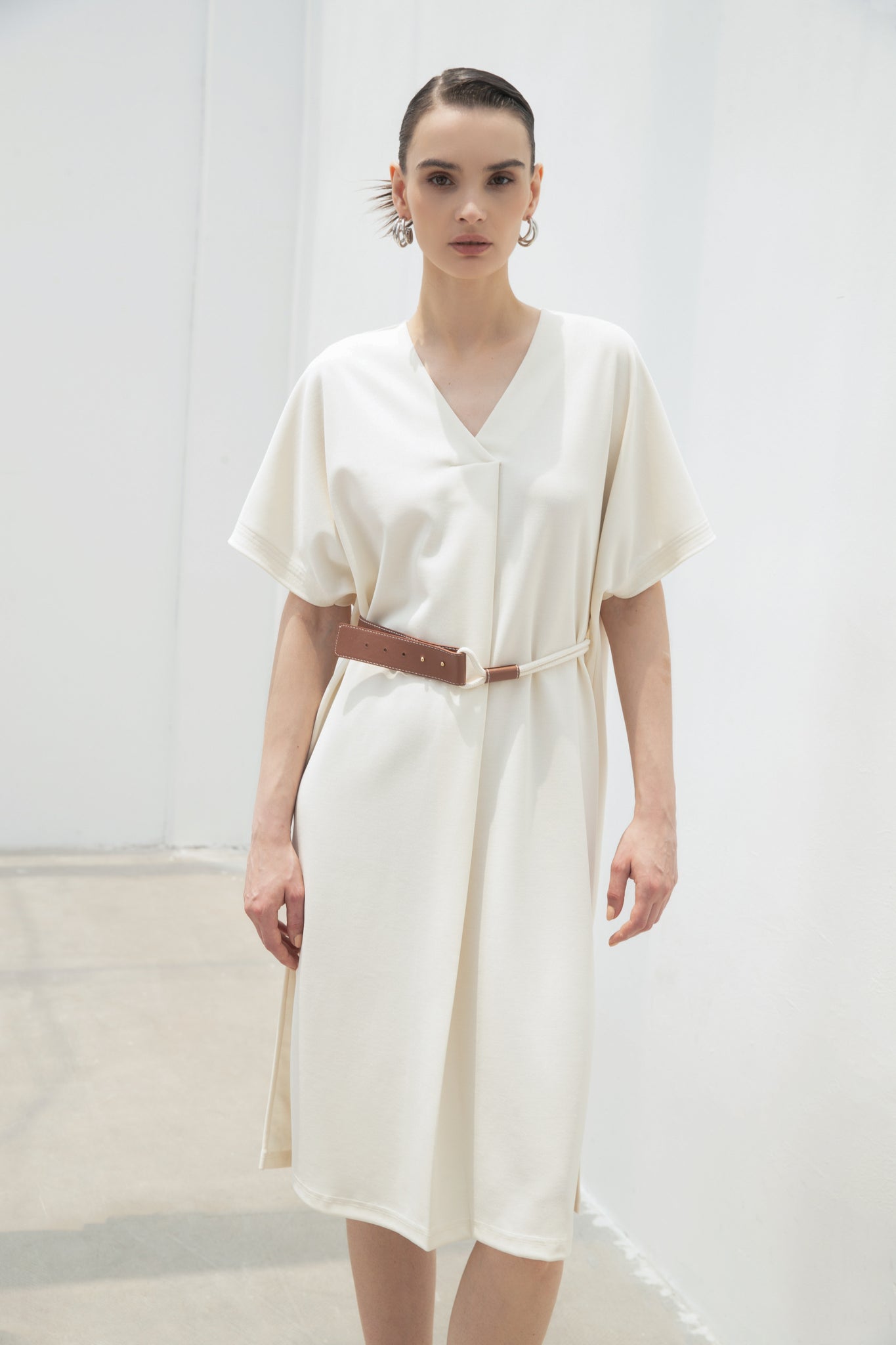 LINDONG | Delia Belted Short Sleeves Dress
