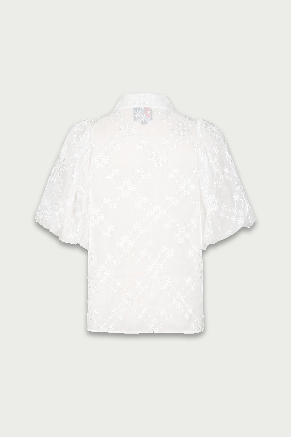 Mukzin | Lapel Sheer Floral White Chiffon shirt - 囍XI
