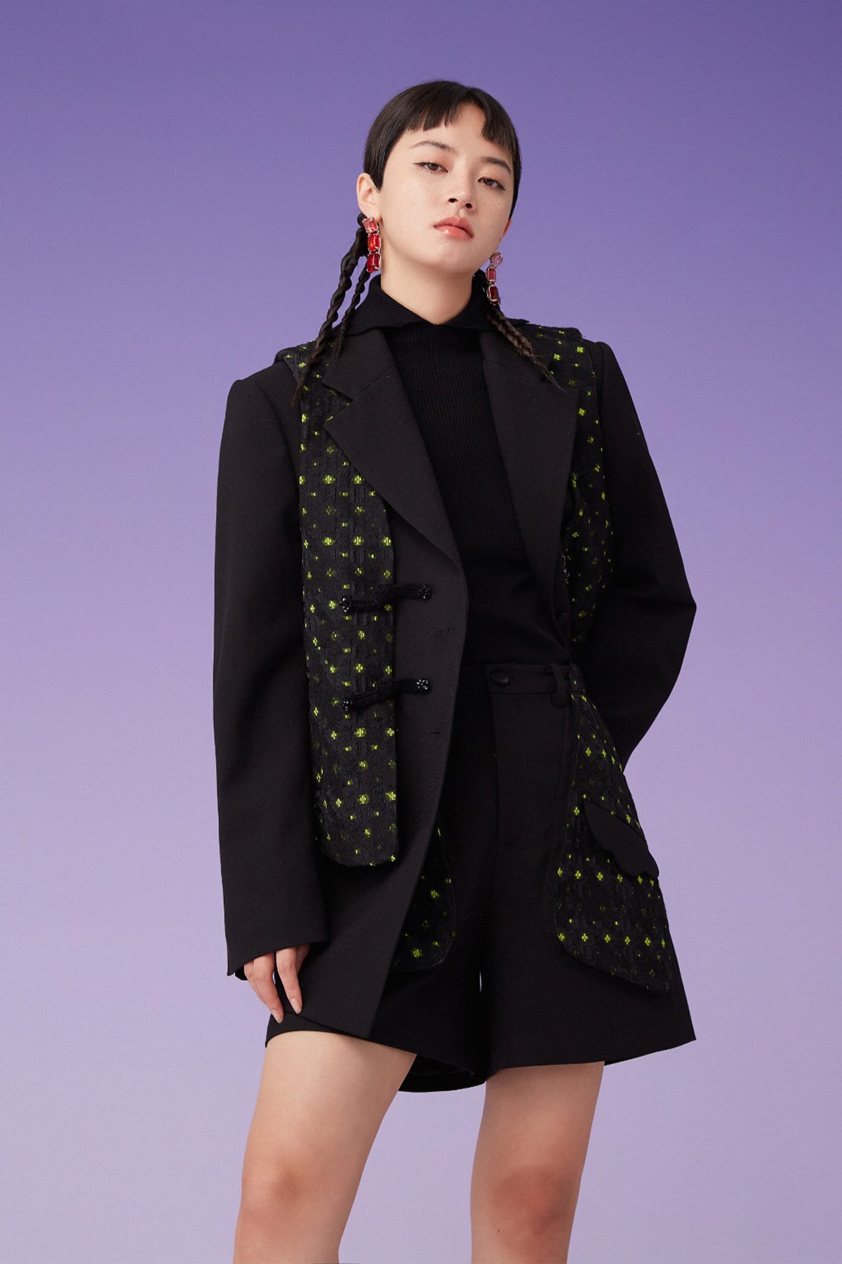 Mukzin | Black Two-Piece Loose Blazer And Vest Set