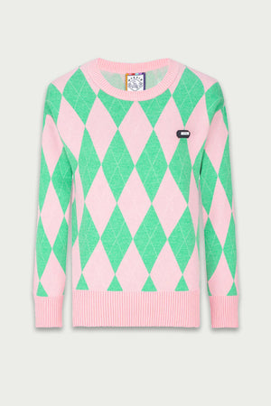 Mukzin | Argyle Contrast Round Neck Sweater