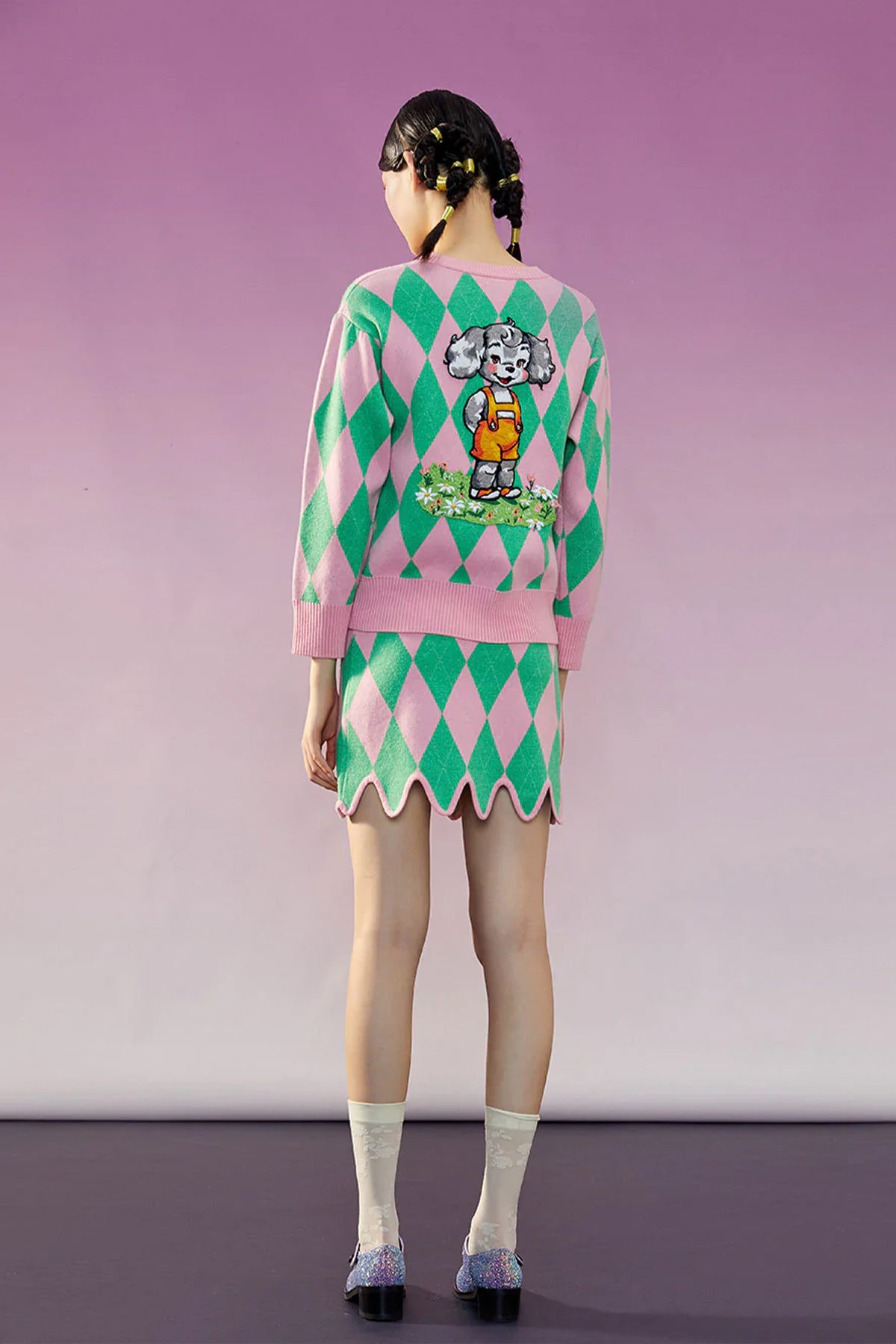 Mukzin | Argyle Contrast Asymmetric Mini Skirt
