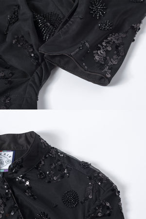 Mukzin | Black Glitter Asymmetric Pleated Blouse