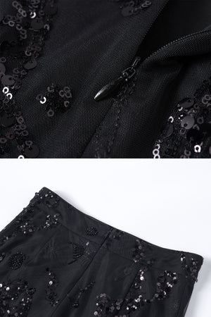 Mukzin | Black Glitter Asymmetric Mini Slip Skirt