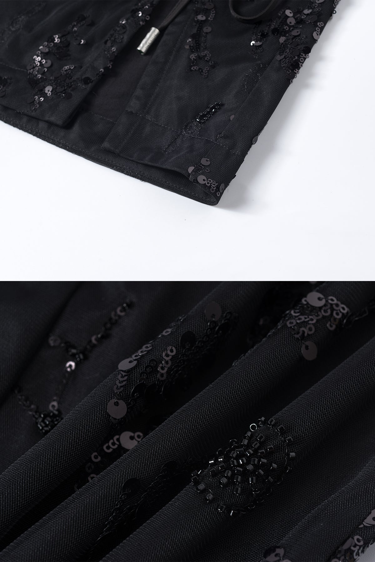 Mukzin | Black Glitter Asymmetric Mini Slip Skirt