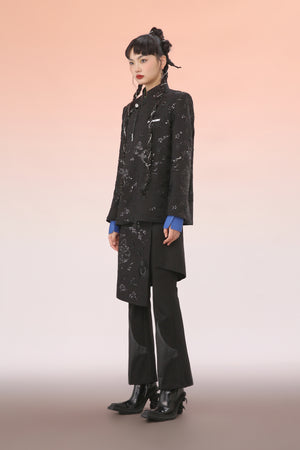 Mukzin | Black Glitter Asymmetric Midi Skirt