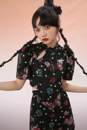 Mukzin | Embroidered Cut-Out Cheongsam Dress
