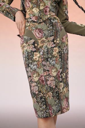 Mukzin | Embroidered Patchwork Floral Midi Skirt
