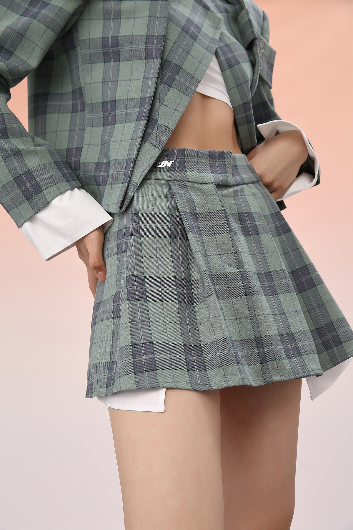Mukzin | Green Plaid Patchwork Skirt