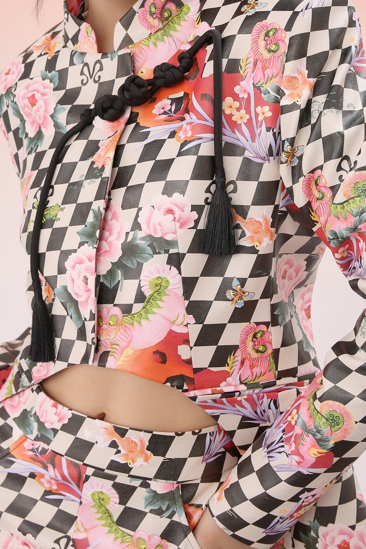 Mukzin | Floral Gingham Cut-Out Jacket