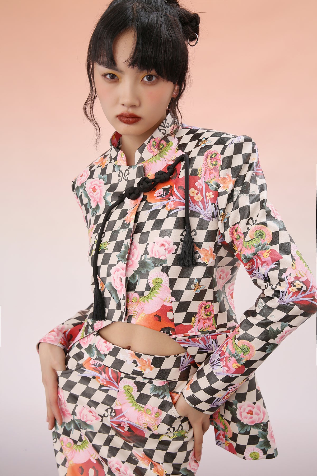Mukzin | Floral Gingham Cut-Out Jacket