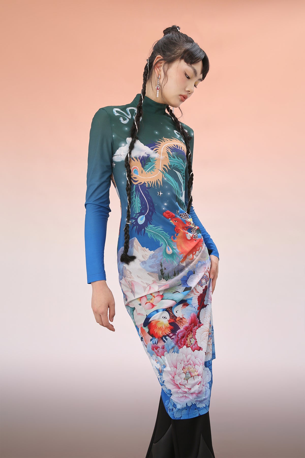 Mukzin | Phoenix Peony Printed Midi Dress