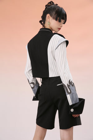 Mukzin | Stripe Contrasting Cropped Jacket