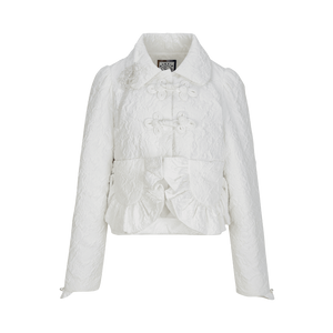 Mukzin | White Ruffle Buckle Cropped Coat
