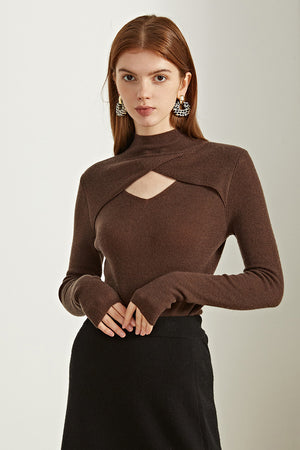 Fangyan | Ines Brown V-neck Knit Top