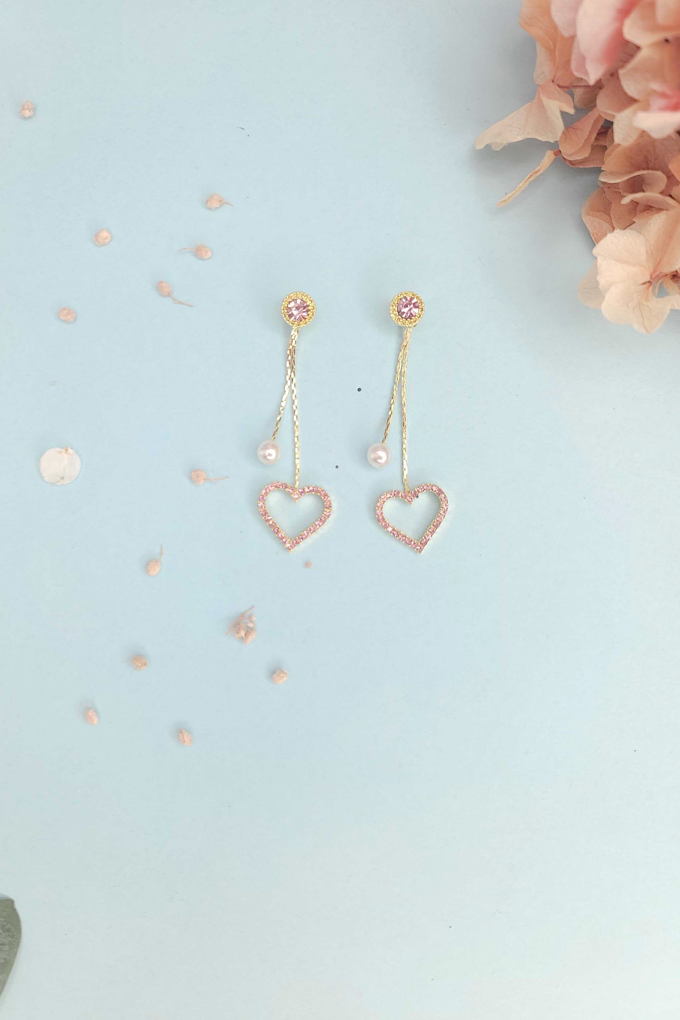 Pink Heart-Drop Earrings