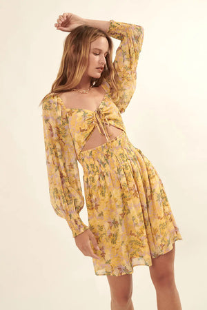 Promesa | Floral Chiffon Tie-Front Cutout Mini Dress