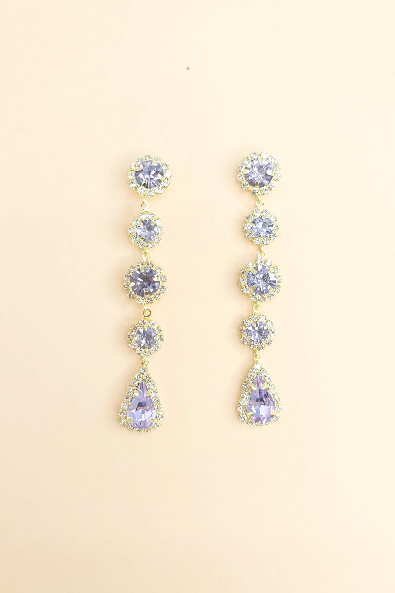 Purple Crystal Chain Drop Earrings