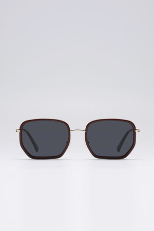 Fangyan | Rectangular-Hexagonal Metal Burgundy Sunglasses