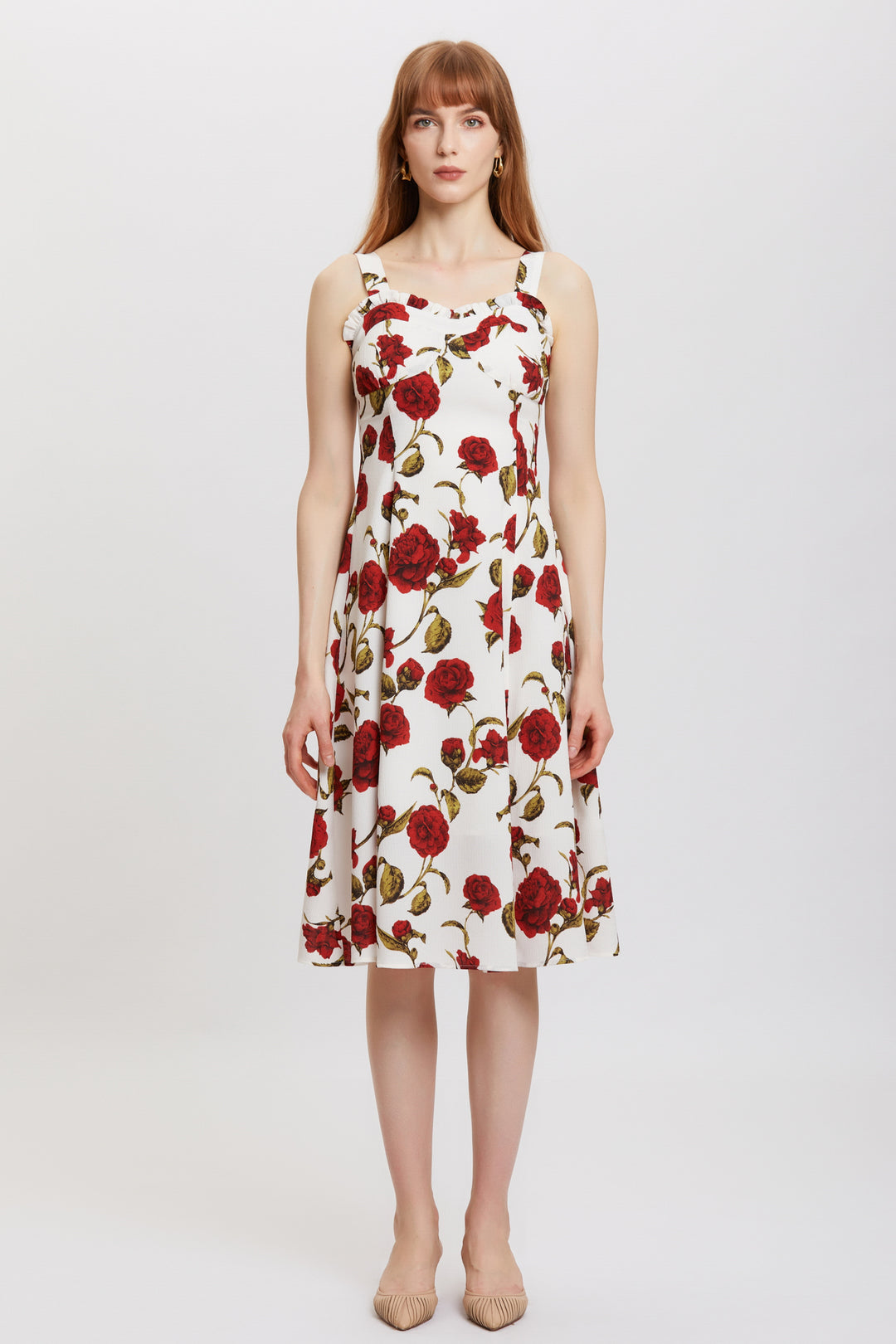 handcrafted rose midi dress New Alohi-bohemian Dress,hand Block Printed Cotton,casual,occasional,pure Cotton,handcrafted,ethical Fashion,floral,grey,red,rose