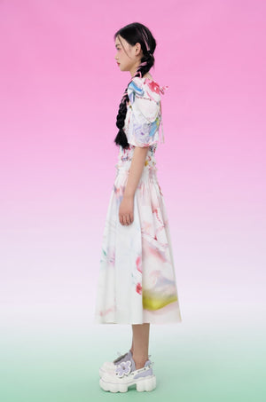 Mukzin | Ruffle Printed Slip Midi Dress