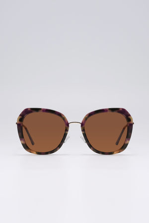 Fangyan | Square-Round Brown Tortoiseshell Metal Sunglasses