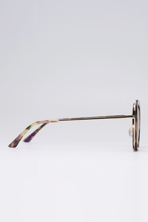 Fangyan | Square-Round Brown Tortoiseshell Metal Sunglasses