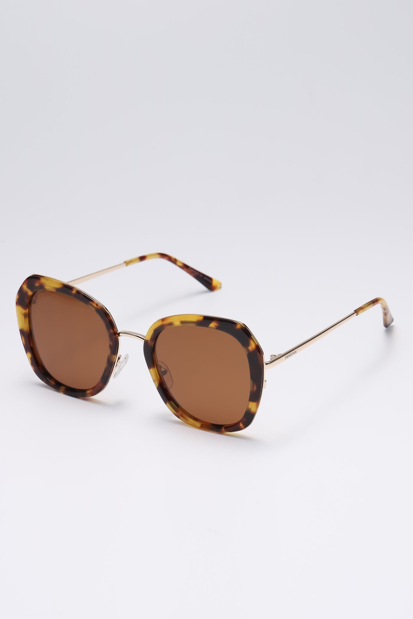 Fangyan | Square-Round Metal Brown Sunglasses