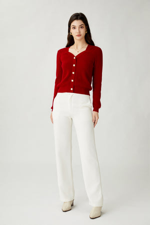 Sylphide | Adele Red Pearl Wool Sweater