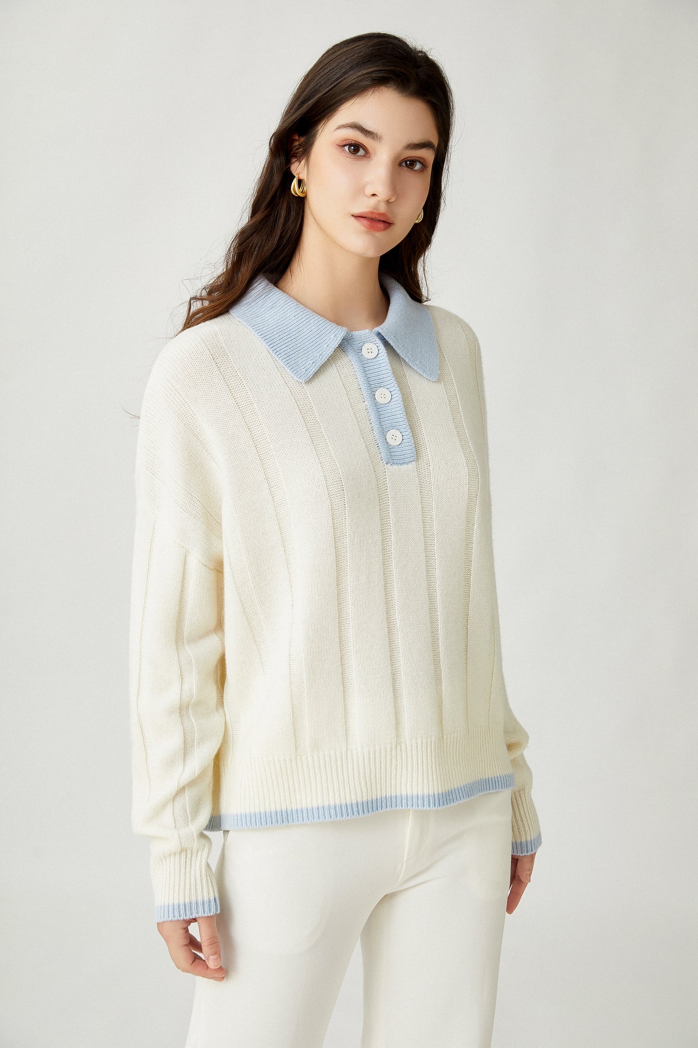 Sylphide | Melodie Polo Ribbed Wool Sweater