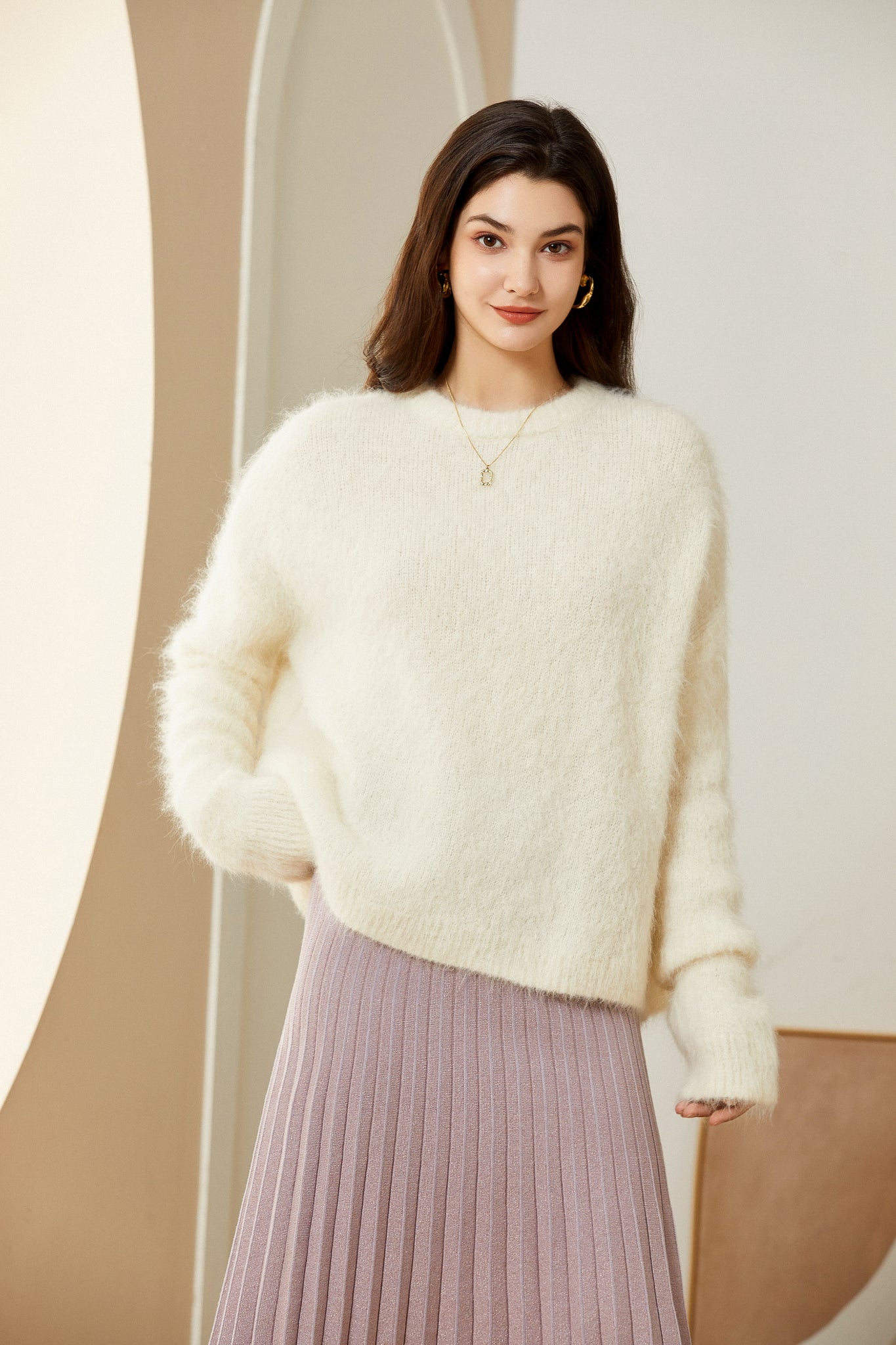 Sylphide | Oceane White Furry Alpaca Sweater