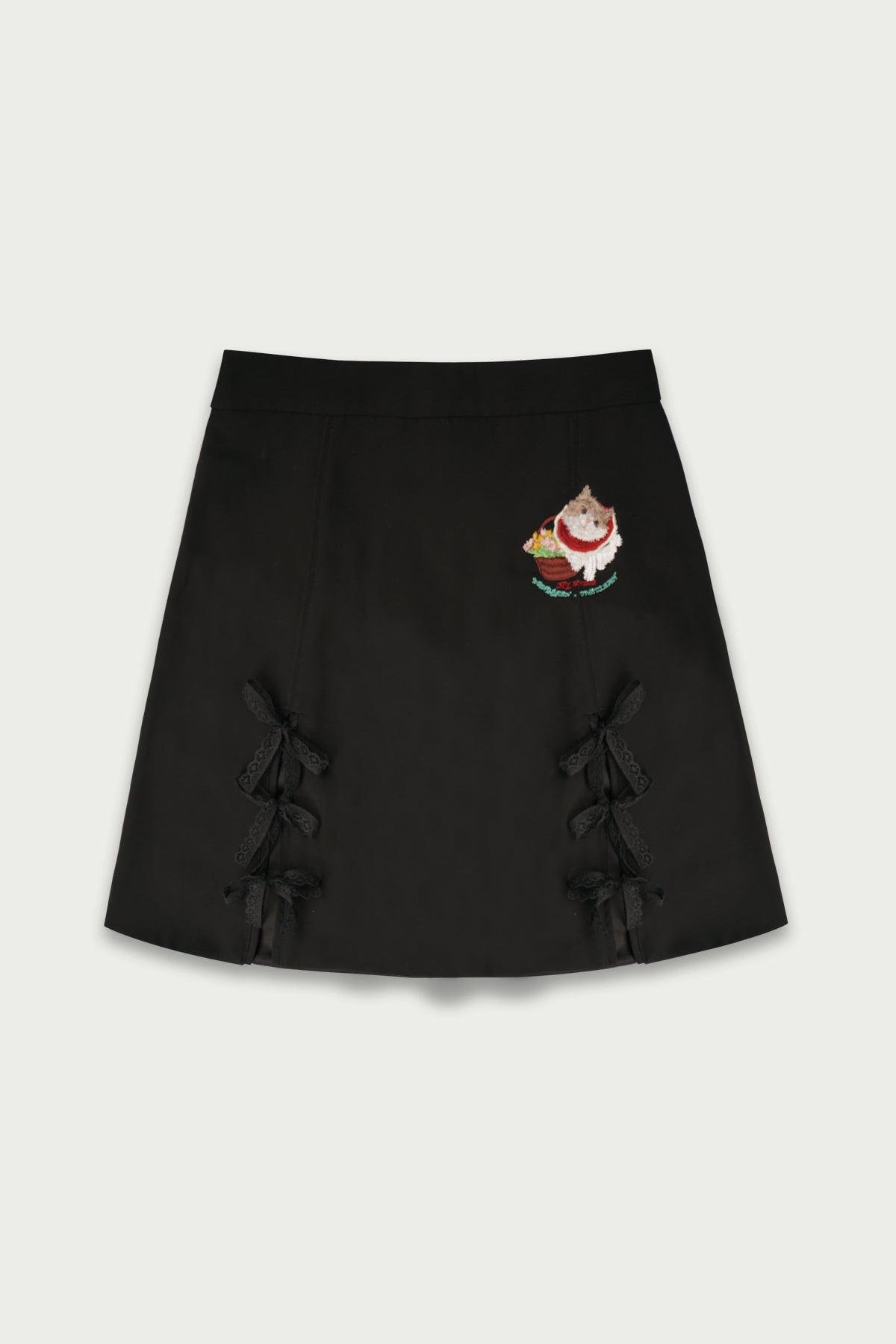 WXC | Kitten Embroidered Mini Skirt