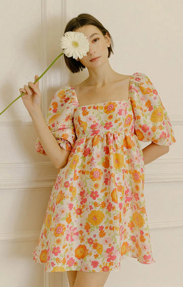 Storia | Warm Multi-color Baby Doll Mini Dress Fangyan Storia | Warm Multi-color Baby Doll Mini Dress Fangyan