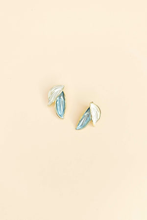 White Blue Leaf Stud Earrings