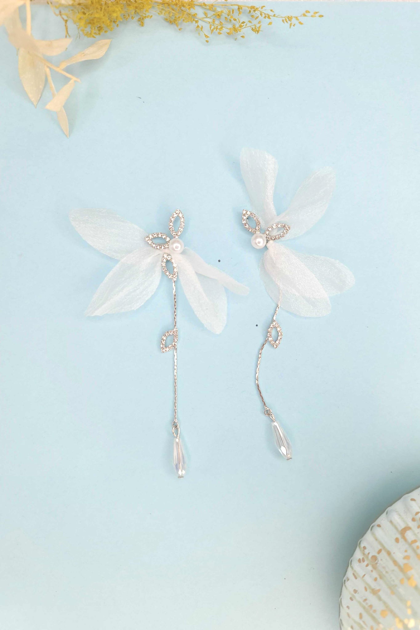 White Butterfly Blossom Drop Earrings