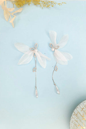 White Butterfly Blossom Drop Earrings