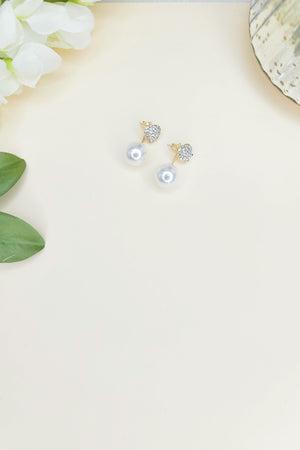White Pearl Heart Drop Earrings