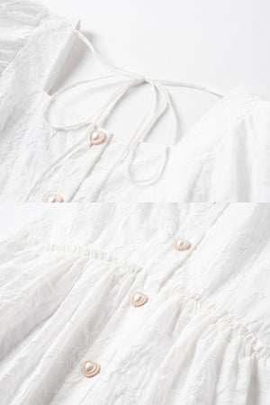 Mukzin | White Sweet Puff Sleeve Dress - Tiger Sniffing Rose