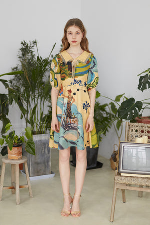 XUNRUO | Floral Lapel Short Sleeves Dress