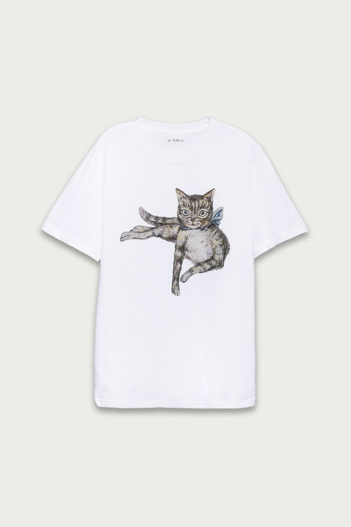 XUNRUO | Hand Drawn Cat Print T Shirt