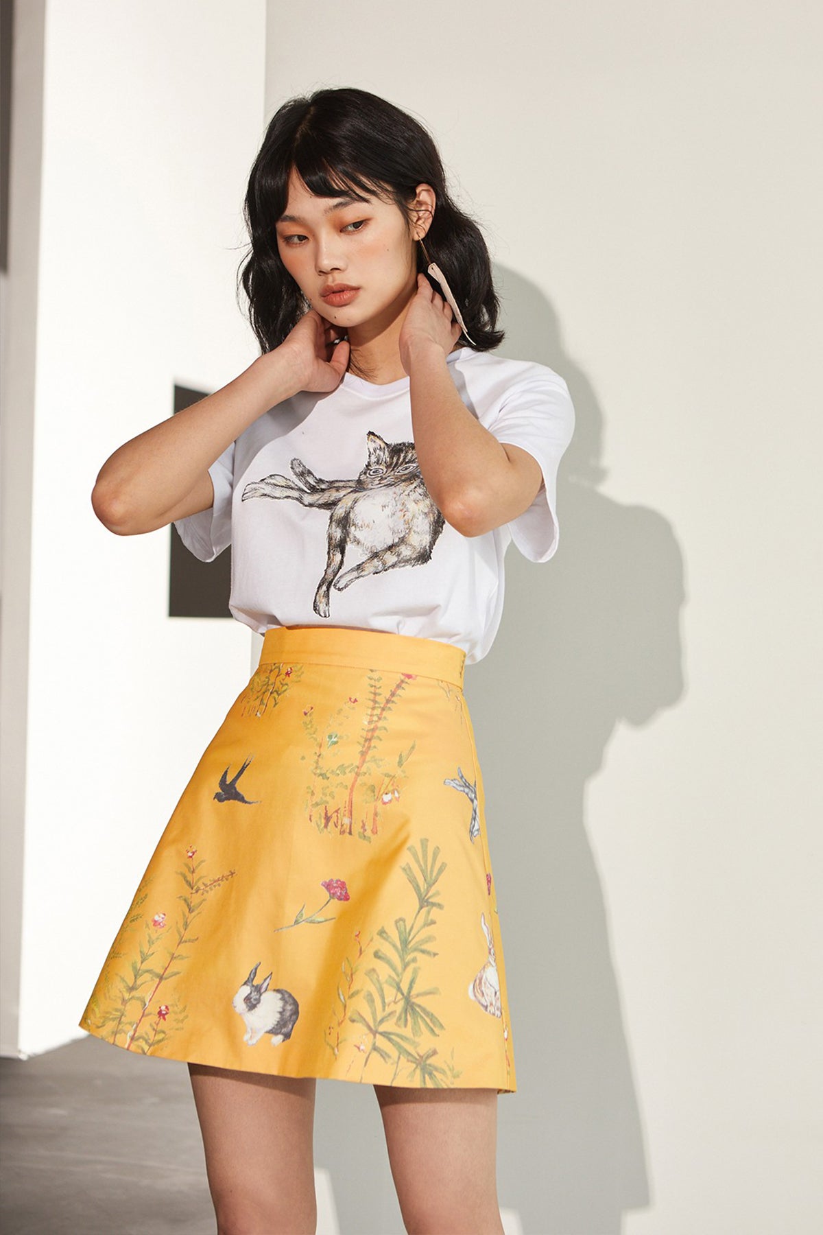 XUNRUO | Yellow Animal Print Skirt