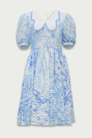 XUNRUO | Blue and White Watercolor Butterfly Dress